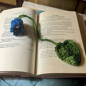 Crochet Bookmark, hand made, blue flower